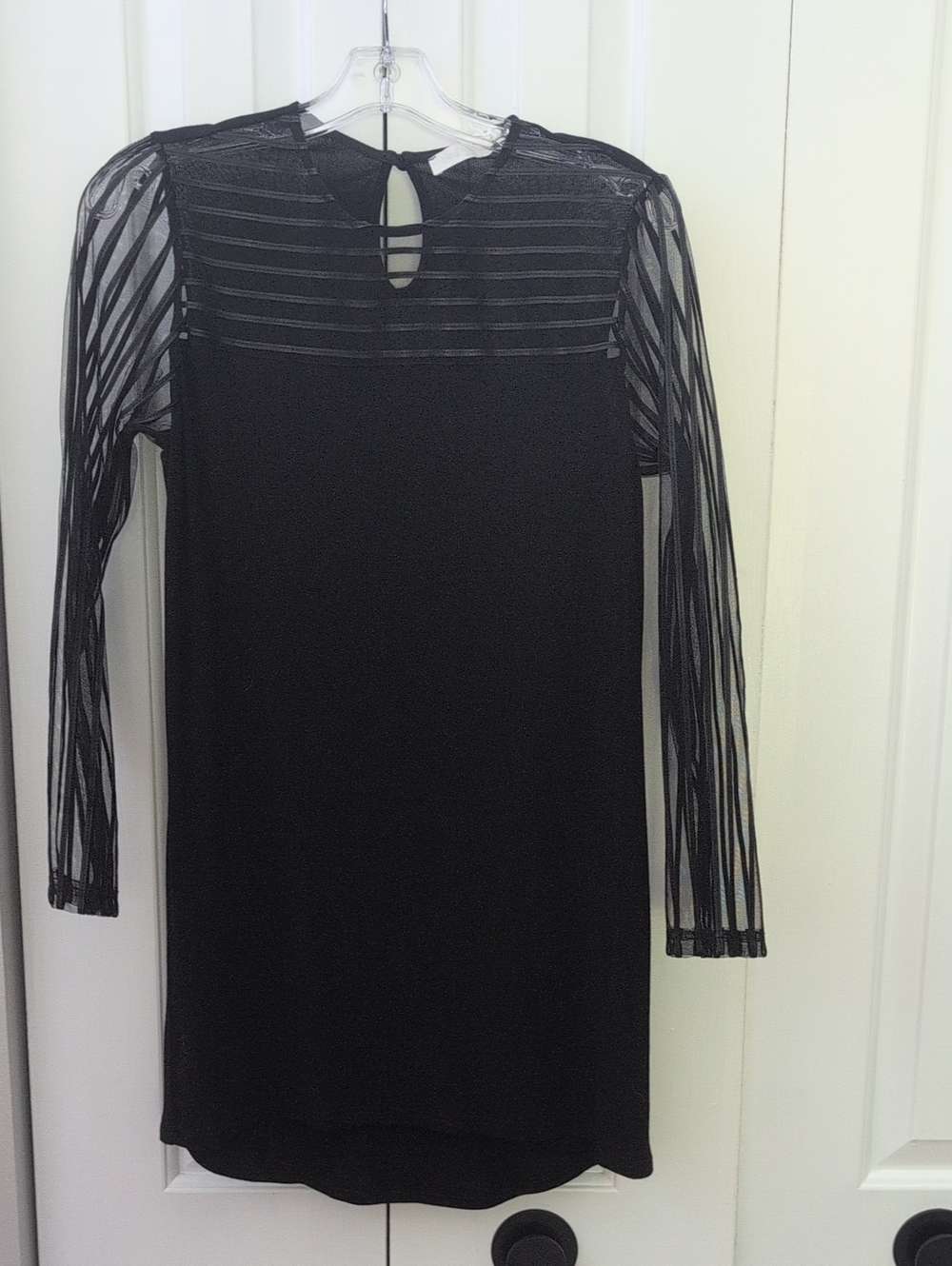 Elegant Black Mesh-Accent Long Sleeve Dress